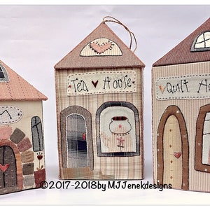 Primitive Houses - 3 boxes by MJJ , PAPER / PHYSICAL pattern, sewing boxes , quilt pattern, sewn boxes, primitive quitling pattern