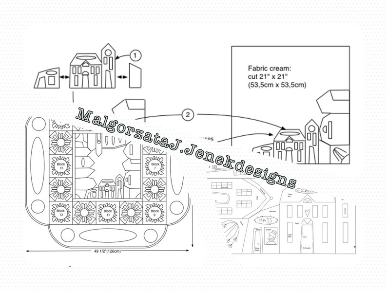 Paper / Physical quilt pattern , Between small Townhouses, table quilt pattern, MJJ pattern, primitive quilt pattern image 4