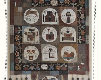 Mary s Farmhouse - wall hanging quilt -by MJJenek, hand appliqué, PAPER pattern, quilt pattern, primitive quilt, country quilt, patchwork