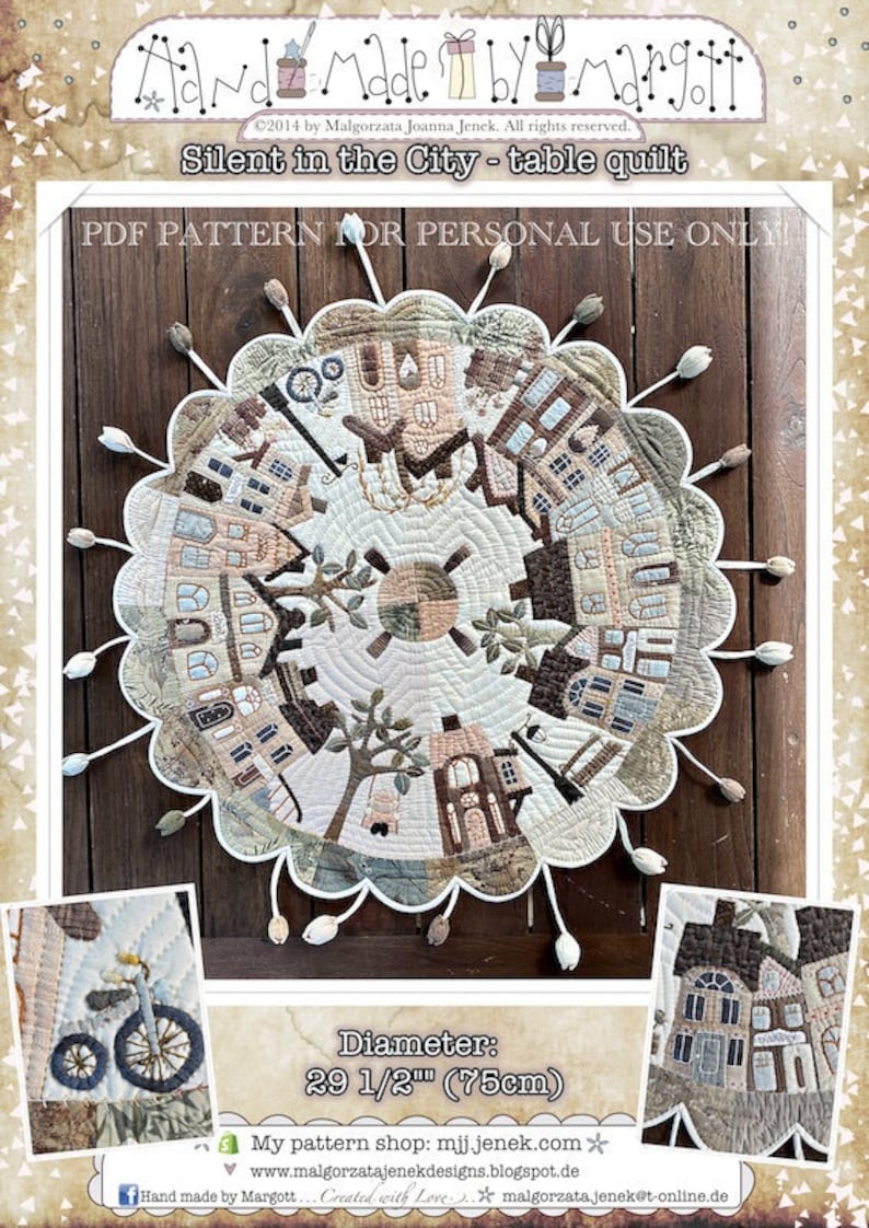 PDF Quilt pattern, Silent in the city, round table quilt, PDF pattern by MJJenekdesigns© image 1