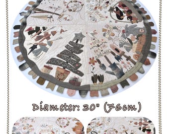 Four seasons - round table quilt by MJJ, PAPER pattern, hand appliqué quilt pattern, table quilt
