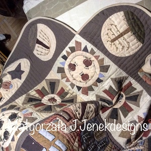 Papieren / fysieke quiltpatroon, tussen kleine herenhuizen, tafelquiltpatroon, MJJ-patroon, primitief quiltpatroon