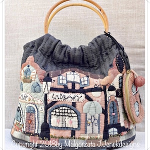 Old Townhouses - borsa - 2 progetti di MJJenekdesigns, modello di carta, modello di carta per borsa, borsa con manico applicata, modello trapunta, borsa, cucito