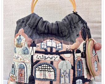 Casas antiguas - bolso - 2 proyectos de MJJenekdesigns, patrón de papel, patrón de papel para bolso, bolso con asa aplicado, patrón de edredón, bolso, costura