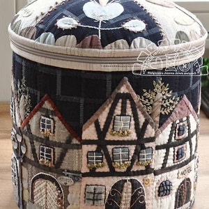 Townhouses in Alsace-XLround box MJJenek, quilt pattern, hand appliqué, PAPER pattern, box