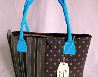 Tote bag in cotone multicolor,fantasia a righe e pois