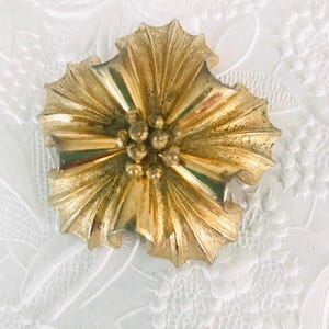 CORO Vintage Gold Tone Hibiscus Flower Brooch