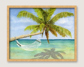 Palm Tree Hammock PRINT - Original Watercolor Painting - Beach House Art - Coastal Wall Decor