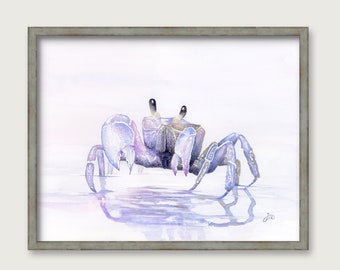 Ghost Crab Watercolor PRINT - Coastal Wall Decor-  Beach Sand Crab Florida Gulf Coast  - Original Painting