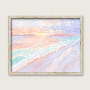 Pastel Beach Watercolor PRINT - Mexico Beach Sunset - Coastal Wall Decor -  Gulf Coast  - Original Painting