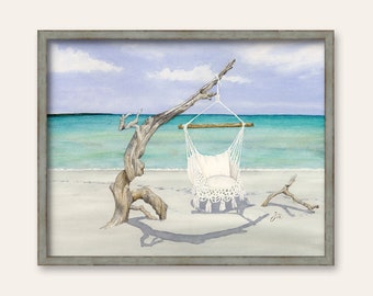 Macramé Swing Watercolor PRINT - Coastal Wall Decor-  BoHo Beach Chair Florida Gulf Coast  - Original Painting