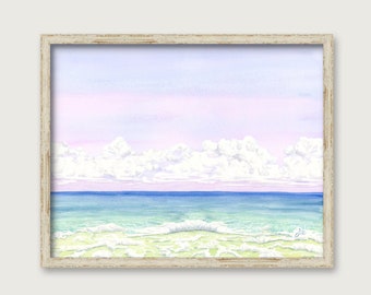 Beach Surf Watercolor PRINT - Coastal Wall Decor - Ocean Waves - Seascape