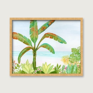 Tropical Banana Tree Watercolor PRINT - Coastal Wall Decor - Palm Flowers Plants - Original Painting