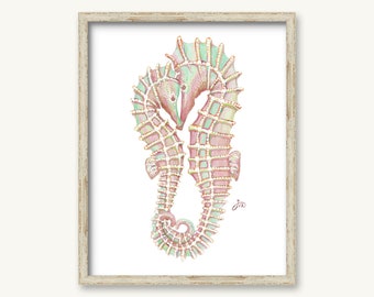 Colorful Seahorses GICLEE PRINT - Original Watercolor Painting - Beach House Art  - Coastal wall Décor - Whimsical Fantasy Love