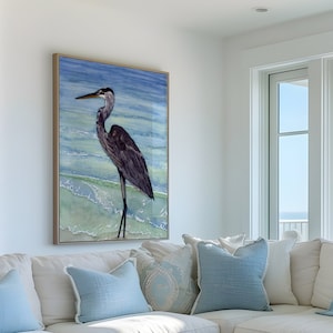 Blue Heron PRINT - Professionally Printed Giclee - Original Watercolor Painting - Beach Art  - Coastal wall Décor