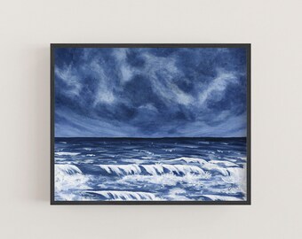 Stormy Sea Print or Canvas - Wall Art -  Ocean Storm - Statement Modern Art Décor - Original Acrylic -  Rough Water - Blue