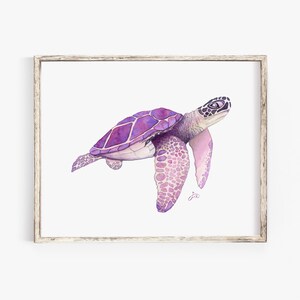 Pink Sea Turtle WATERCOLOR Art Print- Beach House Coastal wall Decor - Large Sizes