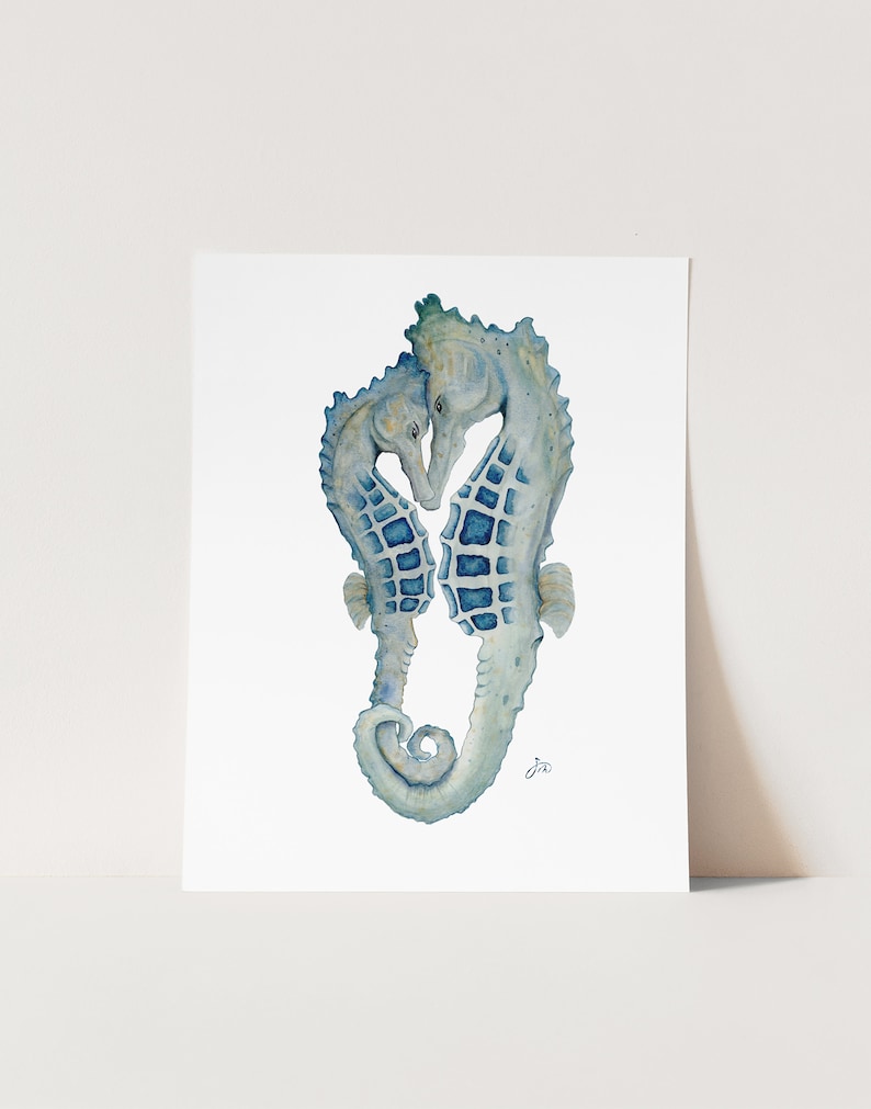 Seahorses in Love Wall Art Print Original Watercolor Seahorse Couple Coastal Romantic Decor Wedding Anniversary Gift immagine 4