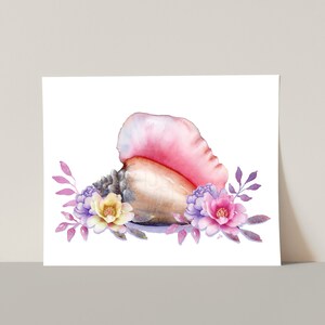 Conch Shell and Flowers GICLEE PRINT Original Watercolor Painting Beach House Art Coastal Wall Decor image 4