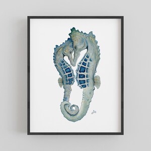 Seahorses in Love Wall Art Print Original Watercolor Seahorse Couple Coastal Romantic Decor Wedding Anniversary Gift immagine 3