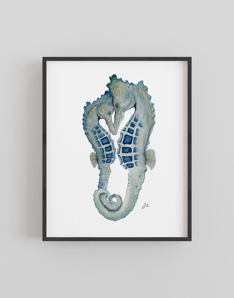 Seahorses in Love Wall Art Print Original Watercolor Seahorse Couple Coastal Romantic Decor Wedding Anniversary Gift immagine 3