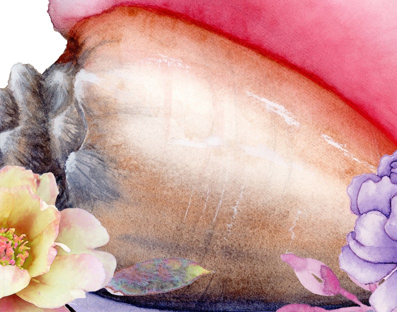 Conch Shell and Flowers GICLEE PRINT Original Watercolor Painting Beach House Art Coastal Wall Decor image 5