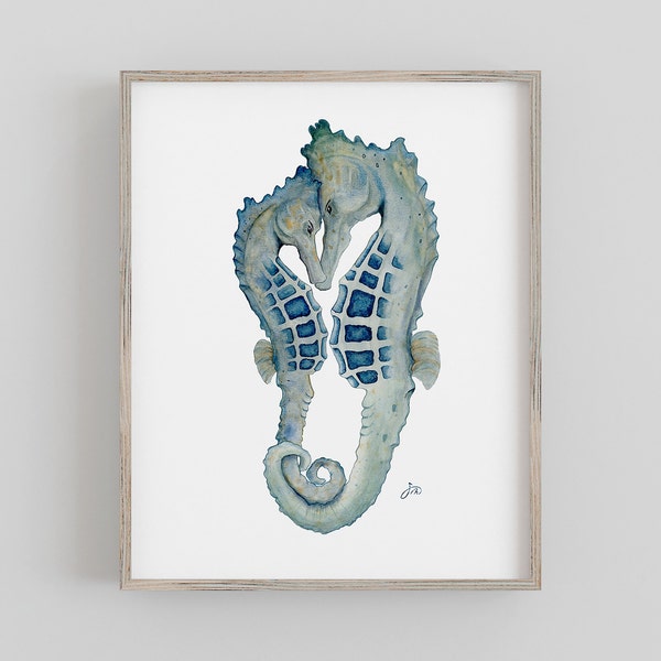 Seahorses in Love - Wall Art Print - Original Watercolor - Seahorse Couple- Coastal Romantic Decor- Wedding Anniversary Gift