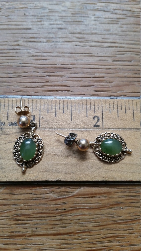 Vintage Jade and 14K Gold Earrings ~ Dangle Earrin