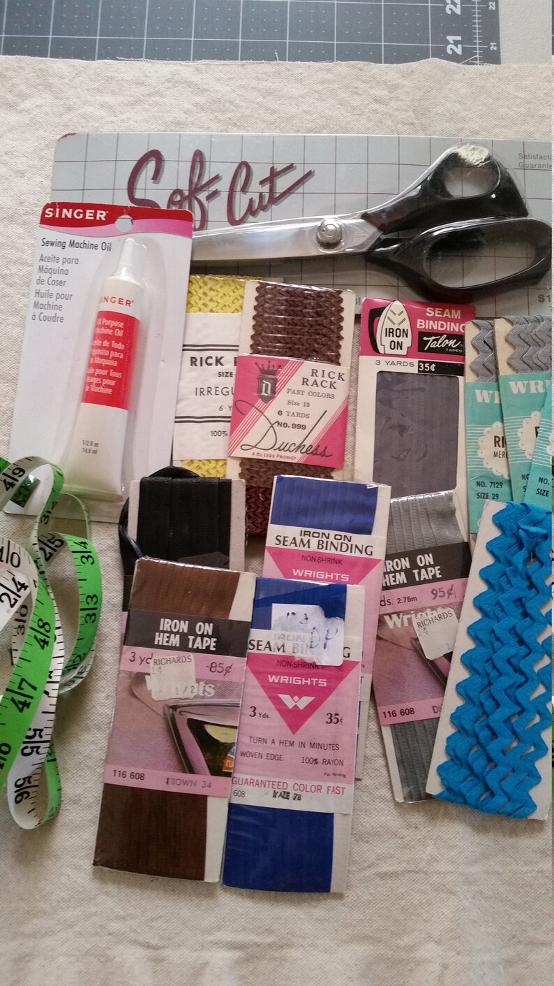 Vintage Pinking Shears Singer Sewing Machine Oil Rick Trim West Germany Sewing Room Measuring Tape Junk Drawer