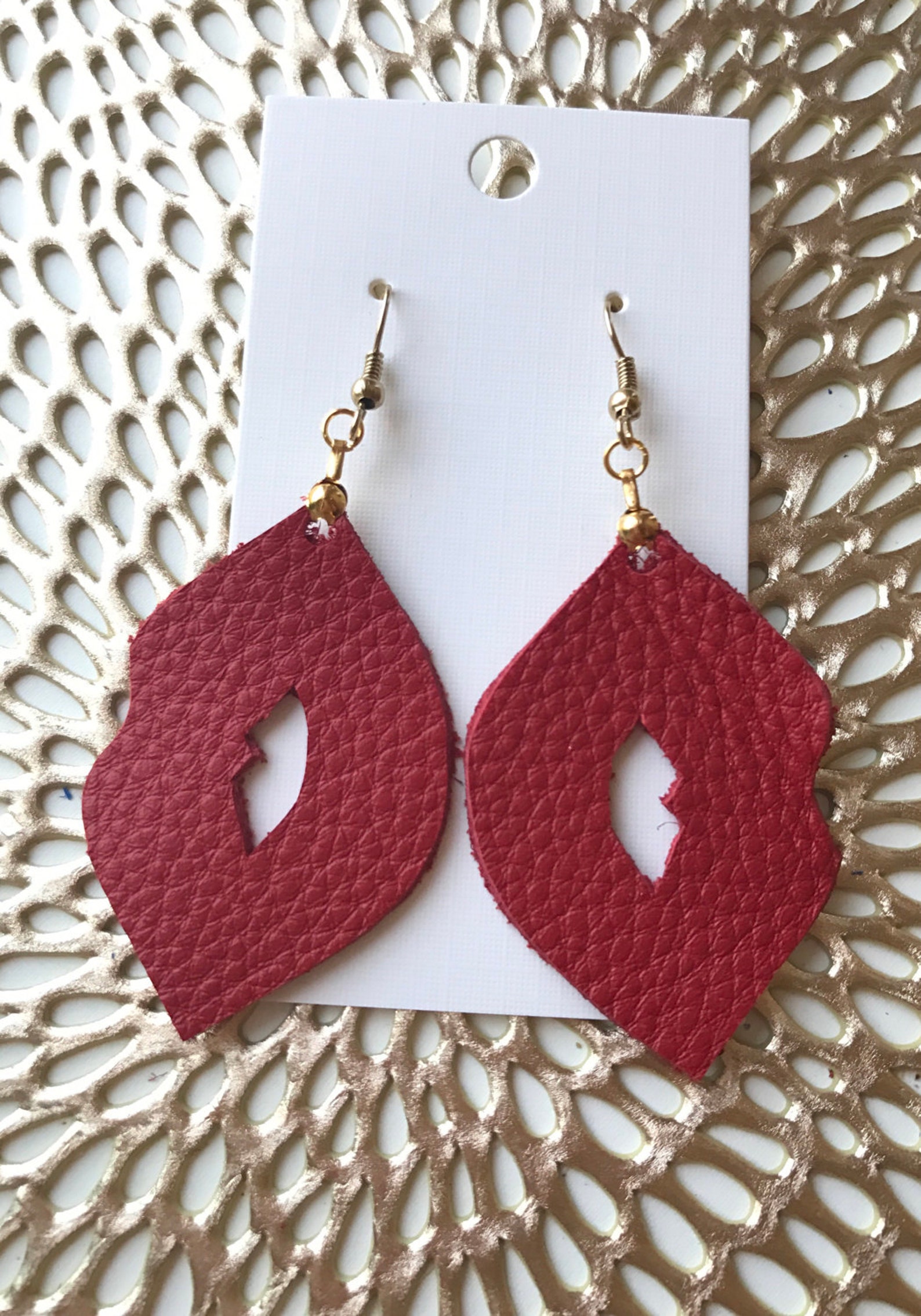 Leather Lips Earrings Leather Earrings Lips Lipstick Etsy