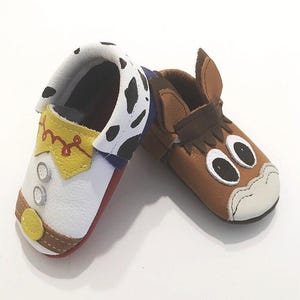 Handmade Toy Story Leather Moccasins, Toy Story Inspired Leather Baby Shoes, Jessie and Bullseye Shoes image 2