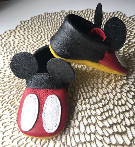 Mickey Mouse Inspired Leather Baby Moccasins Mickey Mouse Moccs