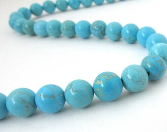 8mm Turquoise Blue Beads, Full strand magnesite beads, smooth round, B grade designer quality gemstone beads for southwest jewelry making