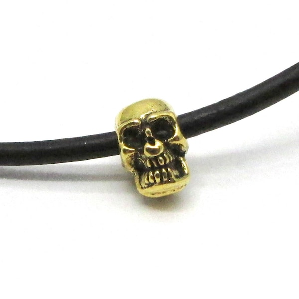 10pc Antique Gold Skull Beads, 8x5mm small double sided human skull bead, large hole beads for Halloween, Day of the Dead jewelry and crafts