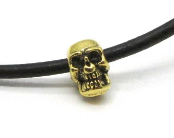 10pc Antique Gold Skull Beads, 8x5mm small double sided human skull bead, large hole beads for Halloween, Day of the Dead jewelry and crafts