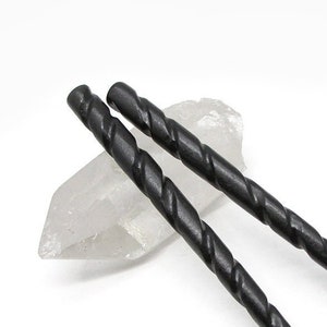 4.5&quot; Twist Bone Hair Sticks Pair - Carved black hair stick or knit shawl stick pin, lightweight hairsticks end drilled hair accessory blank