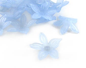 Light Blue Star Flower Bead Caps, 25x5 Frosted sky blue lucite flower beads, pastel acrylic flower beads, matte lucite flowers, floral beads