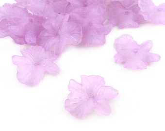 Light Purple Lucite Flower Beads, 23x5 Frosted violet flower beads, acrylic flower beads, flower bead caps, acrylic flowers, lucite flowers