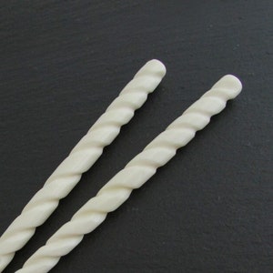 4.5" Twist Bone Hair Sticks Pair - Carved white hair stick or knit shawl stick pin, lightweight hairsticks end drilled hair accessory blank