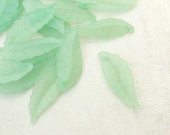 26mm Light Green Leaves, 60pcs frosted lucite leaf beads, 26x10 green leaf charm, acrylic leaves, acrylic charms, plastic lucite leaves