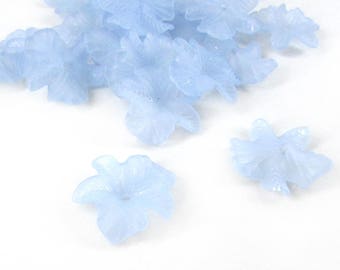 Light Blue Lucite Flower Beads, 23x5 Frosted sky blue acrylic flower beads, flower bead caps, acrylic flowers, lucite flowers, lightweight