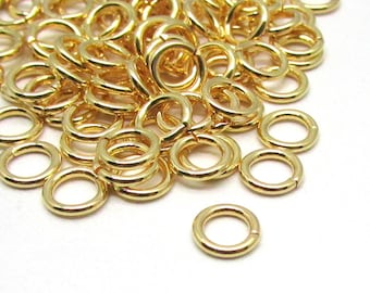 6mm Gold Plated Brass Jump Rings 18ga, 100pcs shiny gold jump rings, gold plated brass jumprings, round open jump rings, jewelry connectors