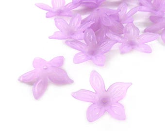 Light Purple Star Flower Bead Caps, 25x5 Frosted lucite flower beads, pastel violet flower beads, acrylic flower beads, matte lucite flowers