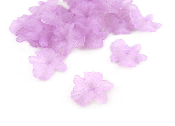Light Purple Lucite Flower Beads, 23x5 Frosted violet flower beads, acrylic flower beads, flower bead caps, acrylic flowers, lucite flowers