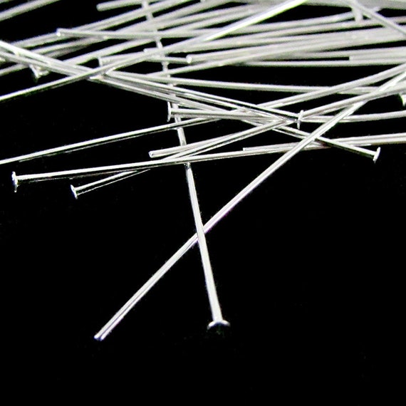 1.5 Silver Head Pins, 24g 100pcs Flat Head Pins for Jewelry Making With  Pearls, 1 1/2 Inch Bright Silver Plated Brass Headpins, 24 Gauge 