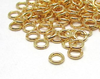 4mm Gold Plated Brass Jump Rings 20ga, 100pcs shiny gold jump rings, gold plated brass jumprings, round open jumprings, jewelry connectors