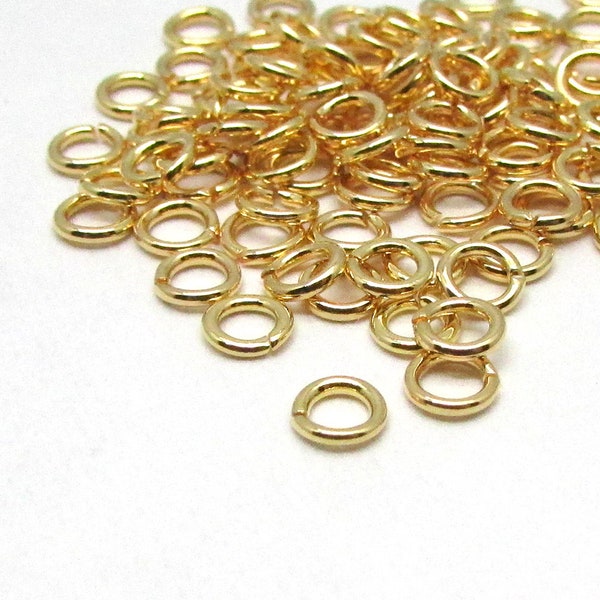 4mm Gold Plated Brass Jump Rings 20ga, 100pcs shiny gold jump rings, gold plated brass jumprings, round open jumprings, jewelry connectors