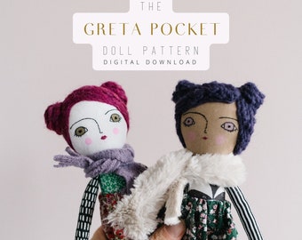 Rag Doll Sewing Pattern, Small Cloth Doll, Greta Pocket Doll, Wool Hair Fabric Doll Tutorial, Beginner Doll Making DIY, Digital Download