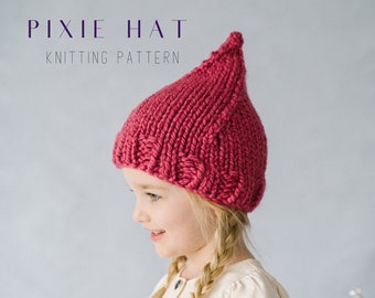 Pixie Elf Hat Knitting Pattern, Elf Knitting Pattern, Pointed Hat Cosplay, Easy to Knit Toque, Beginner Baby hat Knitting Pattern,Bulky Yarn