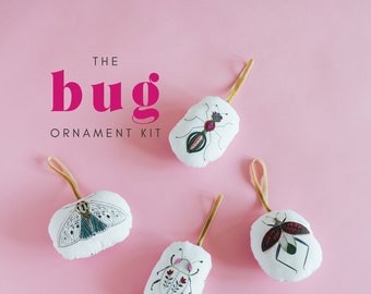 Bug Ornament Embroidery Sewing Kit, Insect Wall decor, Christmas Holiday Ornament, Ladybug, Beetle, Grasshopper, Butterfly, Moth, Ant, Bee